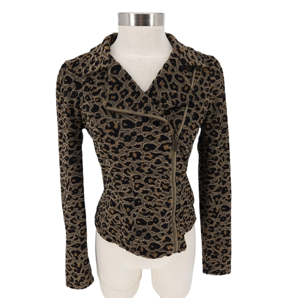 Z Supply Moto Jacket Brown Leopard Terrycloth Long Sleeve Full Zip Medium